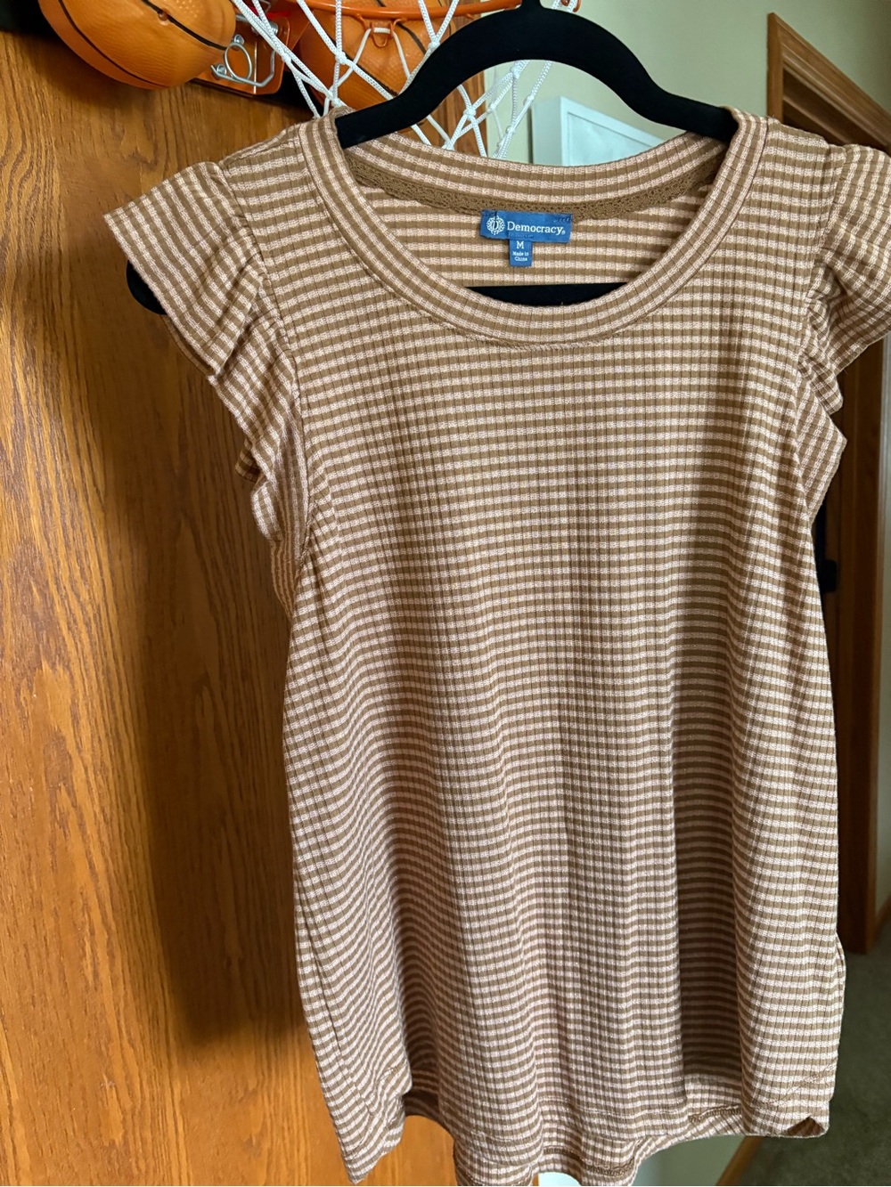 Democracy Women’s Brown Striped Short Sleeve Tee